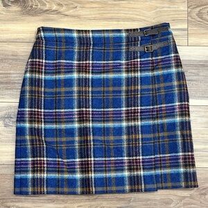 Boden British Tweed By MOON Blue Plaid Tartan Wool Mini Skirt 8 Regular